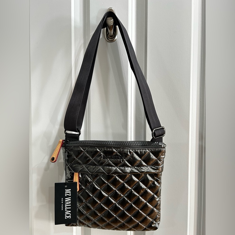 MZ Wallace Metro Flat Crossbody in Dark Silver / metallic gunmetal color BNWT